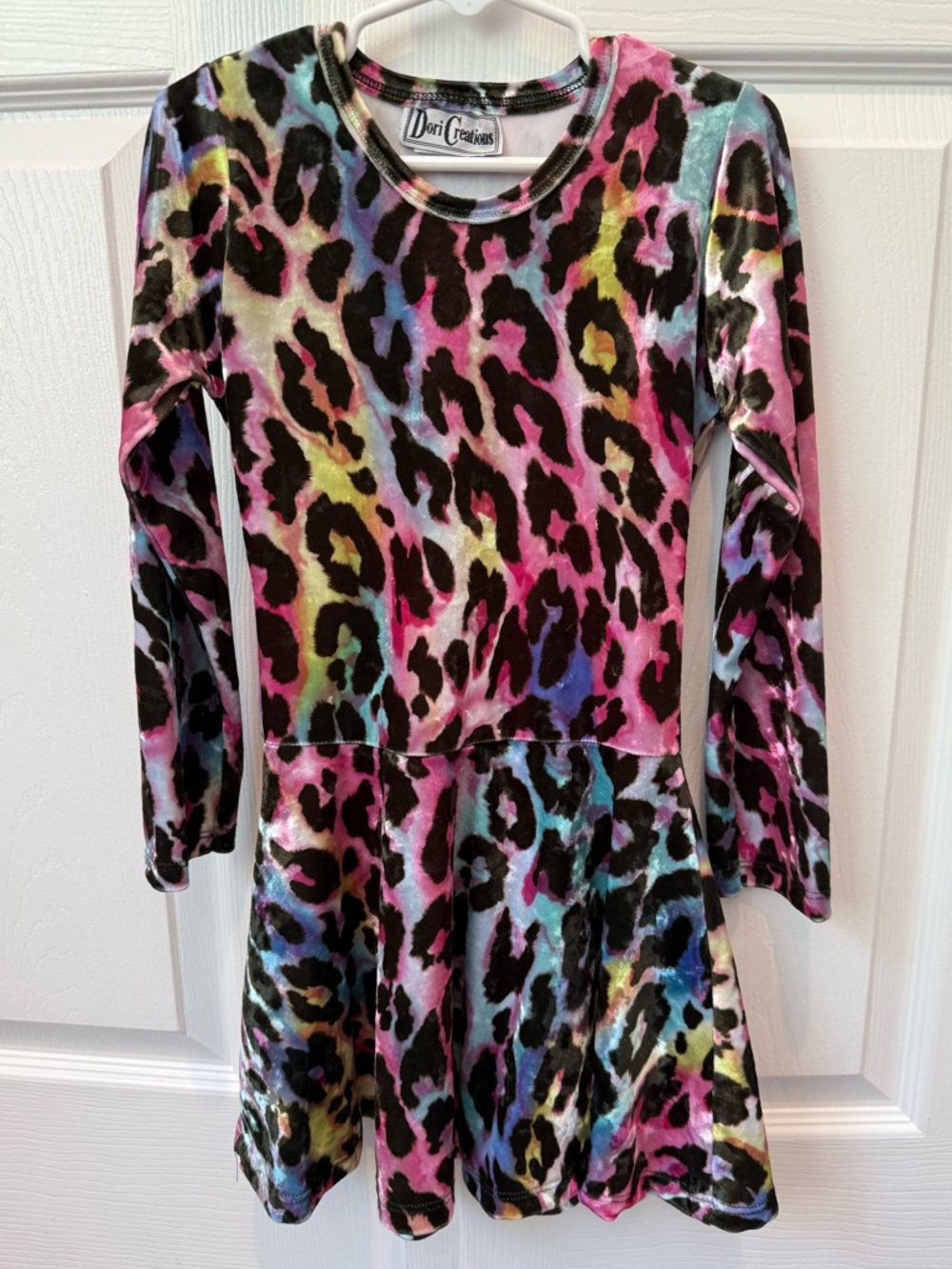 Dori Creations Multicolored Leopard Print Velvet Long Sleeve Dress Girls Sz 6